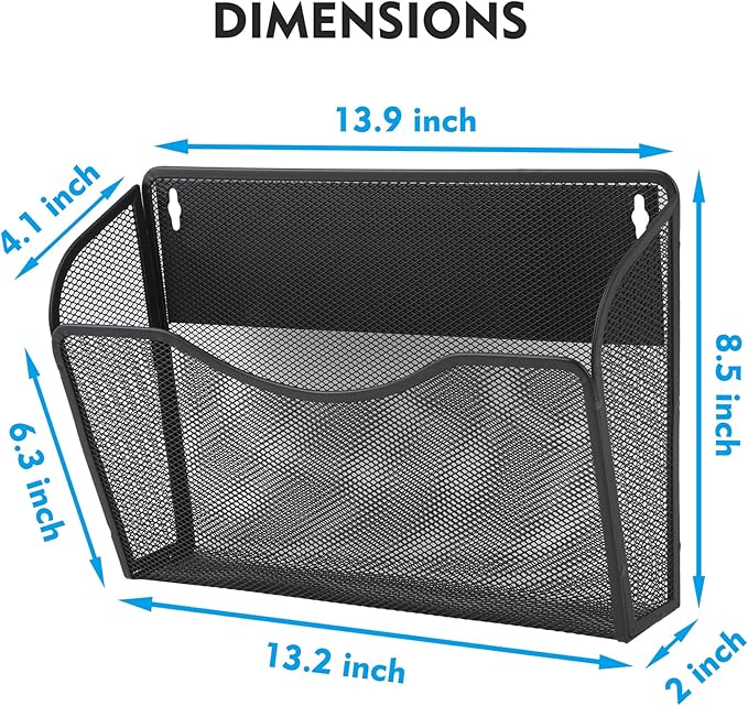 EASEPRES Magnetic 3 Single Pocket Mesh Hanging File Organizer, Vertical Wall - Image 4