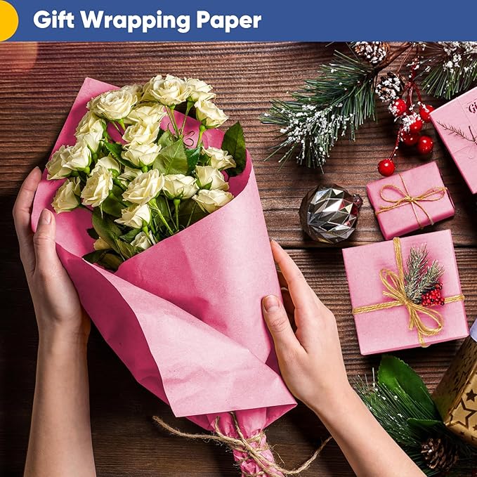 Vanhench 17.5"×963" Pink Wrapping Paper Roll, Bulletin Board Paper, Color Kraft - Image 4