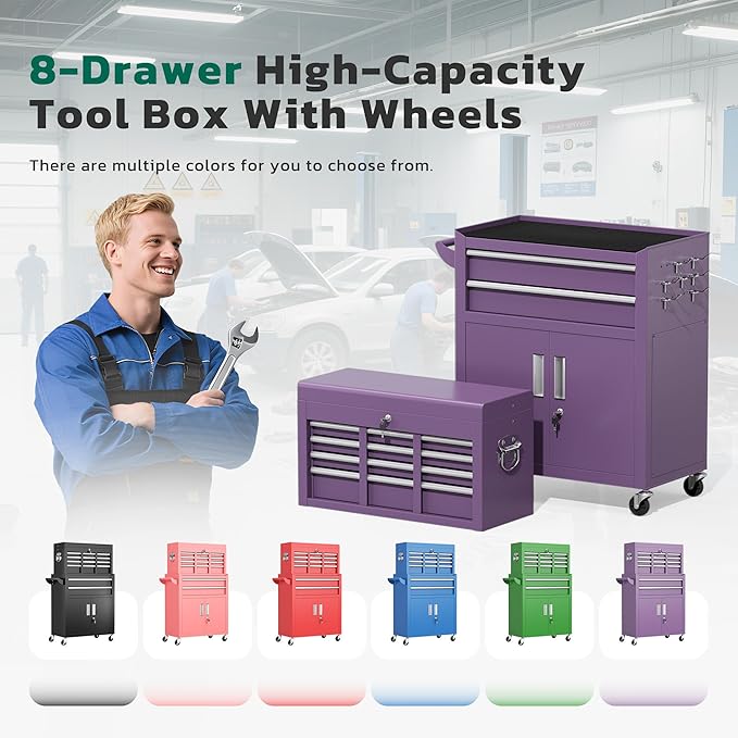 Greenvelly 8-Drawer Rolling Tool Chest, Metal Tool Chest - Image 9