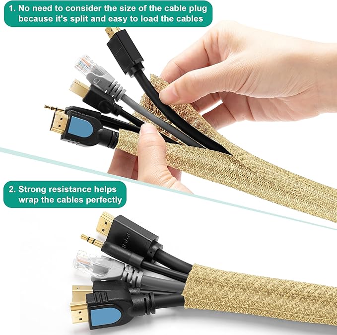 6.6ft - 4/5 inch Gold Cable Sleeve, Cable Organizer - Image 2