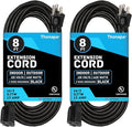 13 Amp Outdoor Extension Cord 8 ft, 2 Pack, 16/3 SJTW 8 Foot Black Extension by Thonapa
