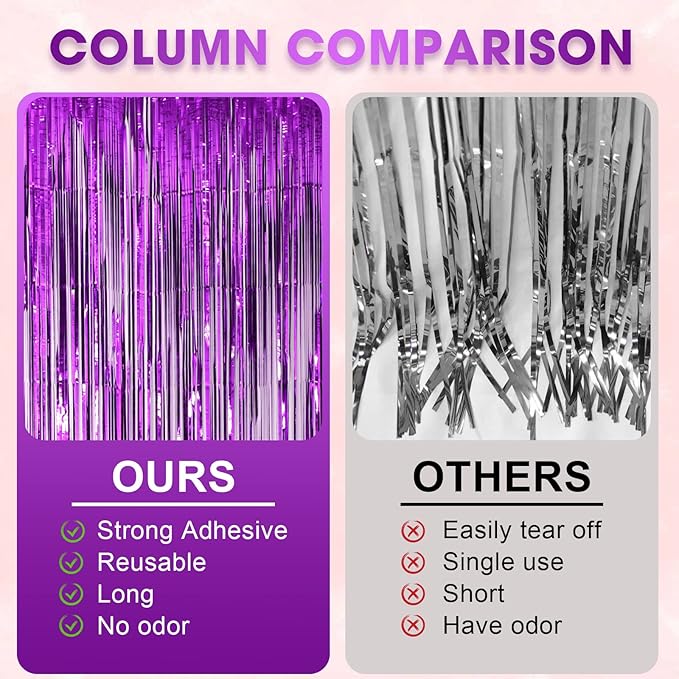 3 Pack 3.3x8.2 Feet Purple Foil Fringe Backdrop Curtains, Tinsel Streamers - Image 5