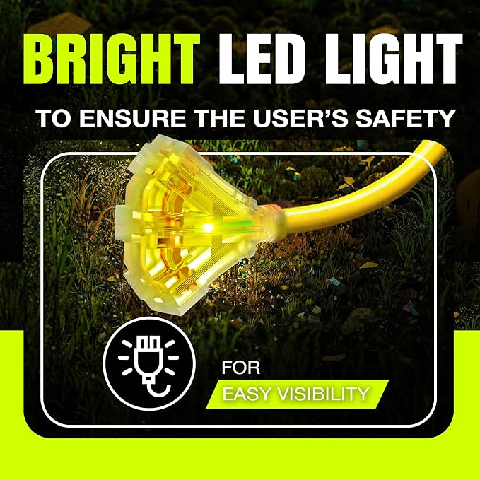 6ft Outdoor/Indoor Extension Cord 3-Outlet 12/3 Gauge Extra Heavy Duty ETL - Image 2