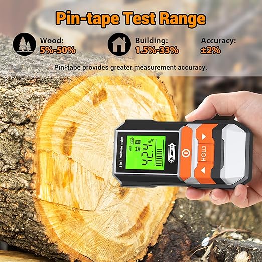 Dr.meter Wood Moisture Meter, 2 in 1 Pin & Pinless Moisture Tester, Digital - Image 2