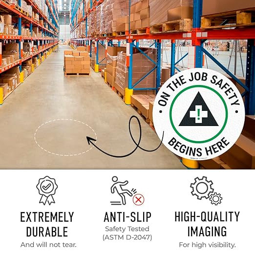 On The Job Safety Begins Here 18x18 inches, Floor Decal Anti-Slip Adhesive - Image 4