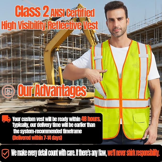 BeautyWill Custom Safety Vest Customized Logo Class 2 High Visibility - Image 6