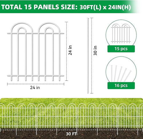 15 Panels Decorative Garden Fence, 24 in X 30 ft No Dig Dog Fence Outdoor - Image 2