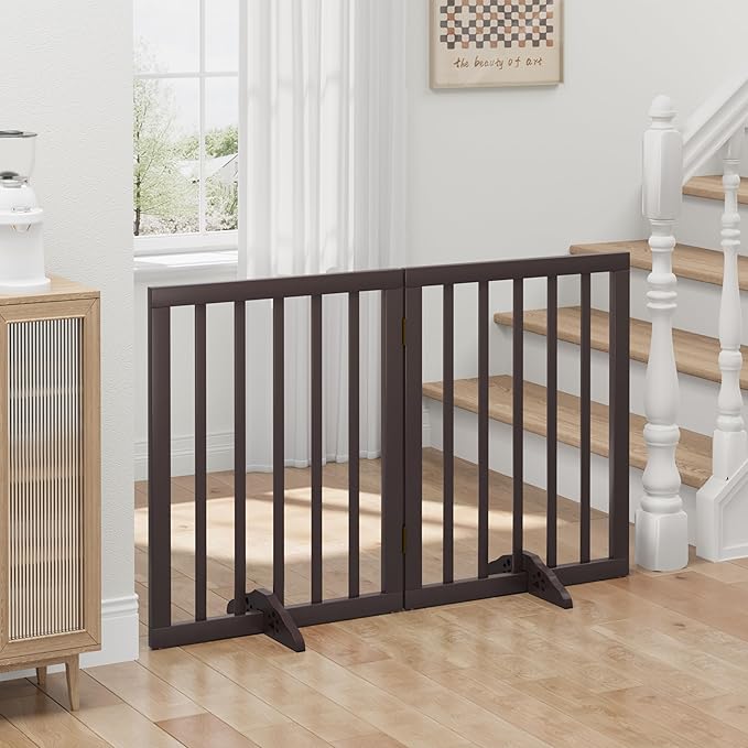 Brown Freestanding Foldable Pet Gate - Image 5