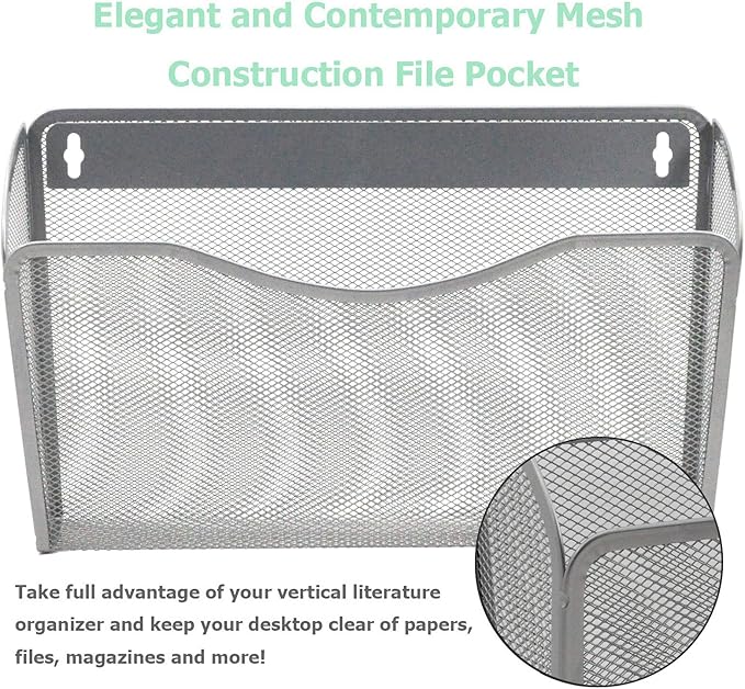 EASEPRES 3 Single Pocket Mesh Hanging File Organizer, Vertical Wall Mounted - Image 3