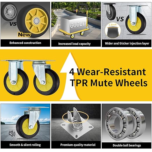 Foldable Push Cart Dolly, Heavy Duty Flat Bed Cart - Image 2