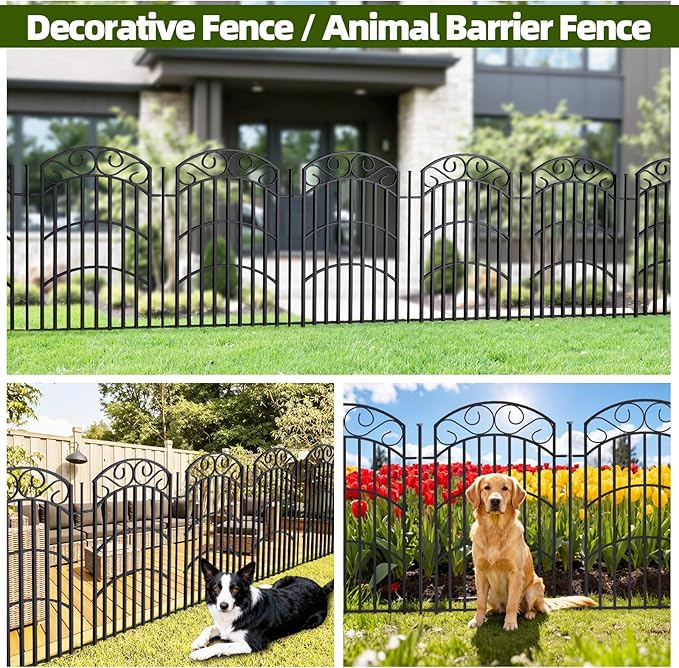 8 Panels 40in Decorative Garden Fence, Total 18ft L Heavy Duty Iron Metal No - Image 7