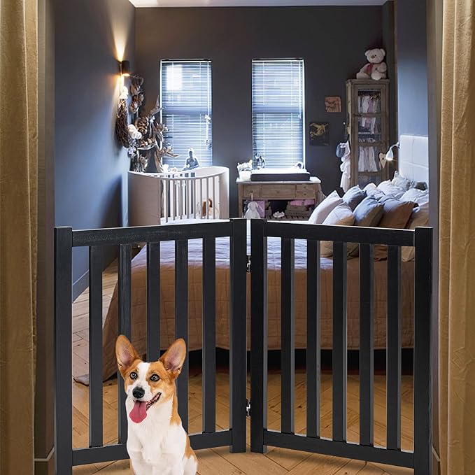 LZRS 2-Panel Wooden Free Standing Foldable Dog Gate Indoor – Solid Hardwood 24" - Image 7