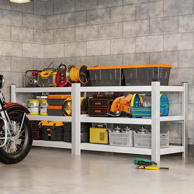CJF Metal Storage Shelves, 3-Tier Garage Shelving Unit, Heavy Duty Adjustable - Image 2