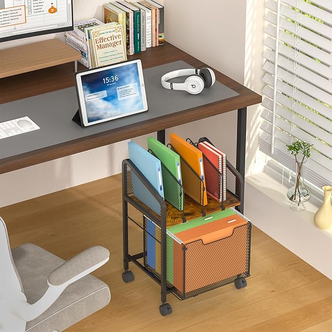 Rolling File Cabinet with Adjustable Dividers, Vertical Filing Cabinet with - Image 2