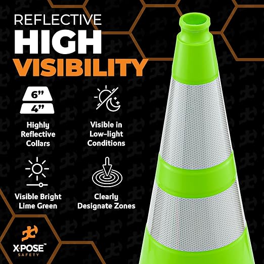 Xpose Safety 28” Lime Green Traffic Cone Dual 6" & 4" Reflective Collar – 1 - Image 6