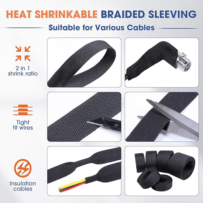 2:1 Heat shrinkable Braided Sleeving Fabric Wire Loom High Temp Heat Shrink - Image 4