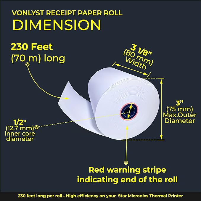 Receipt Paper Roll 3 1/8 x 230 for Square Register and Square POS System - Image 3