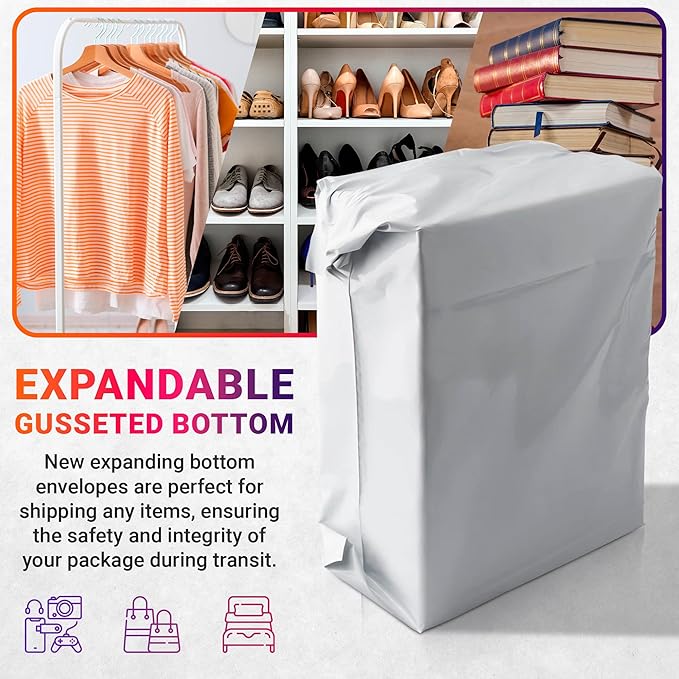 ABC PACK & SUPPLY White Gusseted Poly Mailers, 2.5 Mil. Plastic Shipping Bags - Image 3