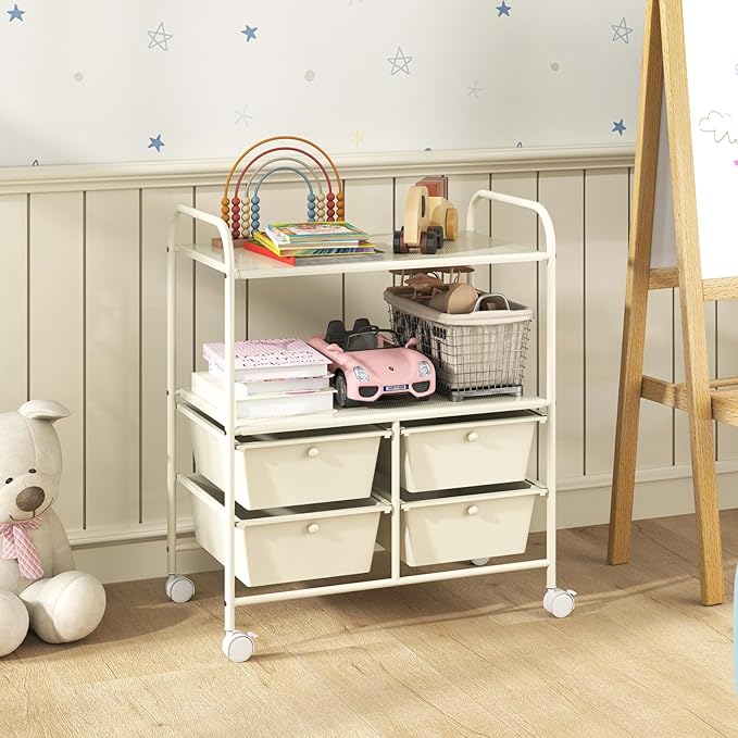 Giantex Rolling Storage Cart w/ 4 Drawers 2 Shelves Metal Rack Shelf Home - Image 3