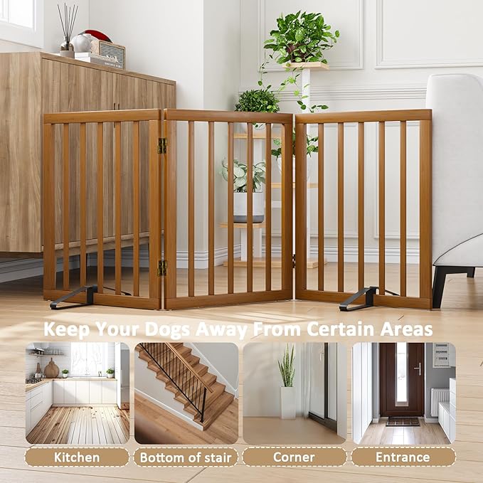 Freestanding Pet Gate Foldable Dog Gate Walnut Bamboo Dog Gates - Image 4