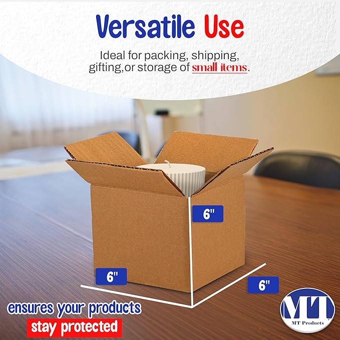 MT Products Sturdy Kraft Corrugated Cardboard Shipping Boxes 6" x 6" x 6" - Image 2
