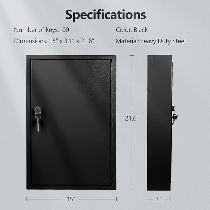SHANTRA Key Box Cabinet, Wall Mount 100 Position Metal Locking Key Cabinet - Image 2