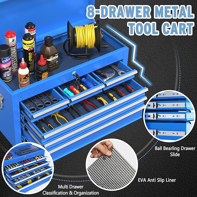 8 Drawer High Capacity Rolling Tool Chest, Metal Tool Box - Image 5