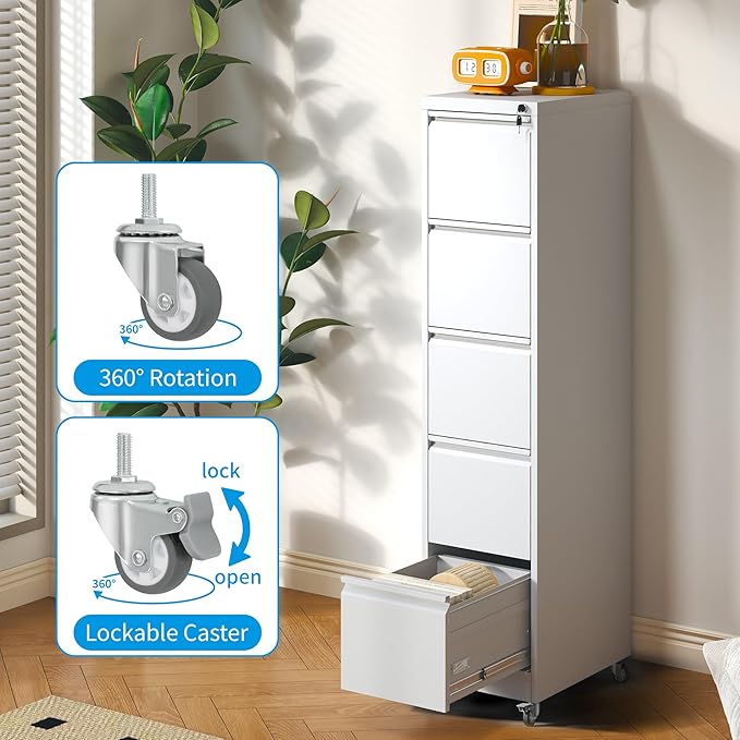 5 Drawer Rolling File Cabinet - Image 6