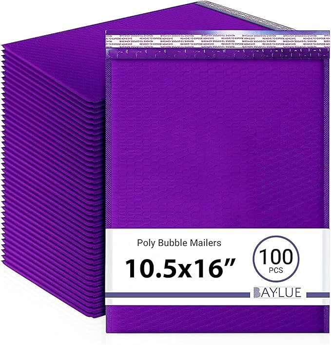 Purple 10.5x16 Inch Poly Bubble Mailers #5 | Self Seal Large Padded Envelopes | by BAYLUE