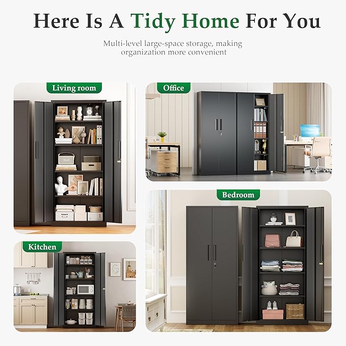 Crownland 63" Metal Storage Cabinet, Lockable Garage Storage Cabinets, High - Image 7