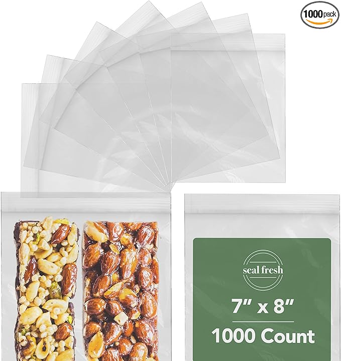 Quart Resealable Plastic Bags 1000 Pack — Clear Reclosable 7 x 8 Inch Food by SealFresh