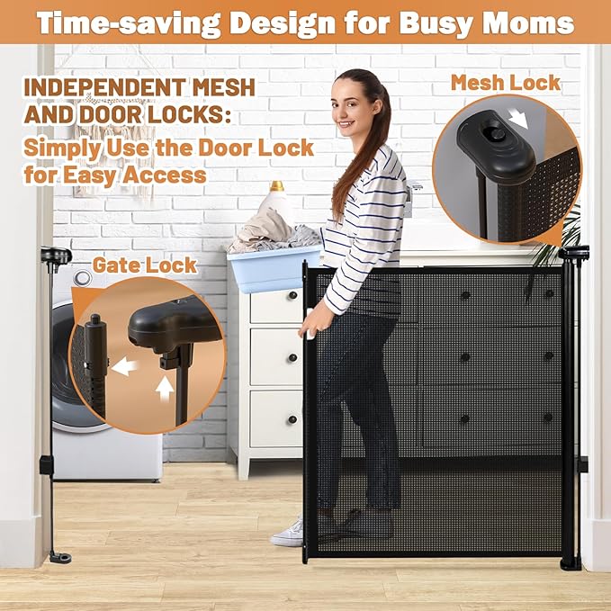 120" Extra Wide Retractable Baby Gates Mesh Gate, Long Retractable Dog Gate - Image 4