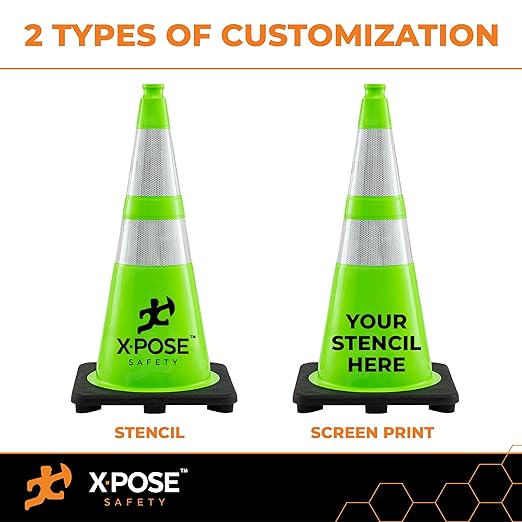 Xpose Safety 36” Lime Green Traffic Cone Dual 6" & 4" Reflective Collar – 12 - Image 2
