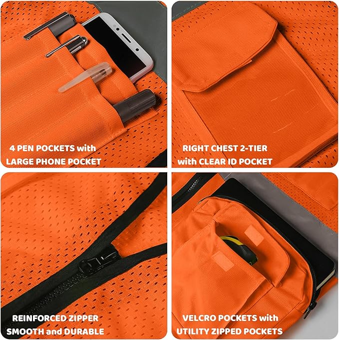 BeautyWill Custom Logo Safety Vest Class 2 High Visibility Reflective Vest - Image 7