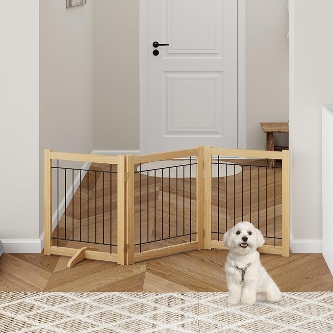 Wire Dog Gate Solid Wood Frame, Anti-Chewing Pet Gate Indoor Freestanding - Image 5