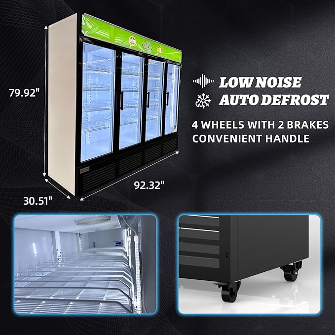 Commercial Beverage Refrigerator Display Fridge, 85 Cu Ft Four Glass Door - Image 7