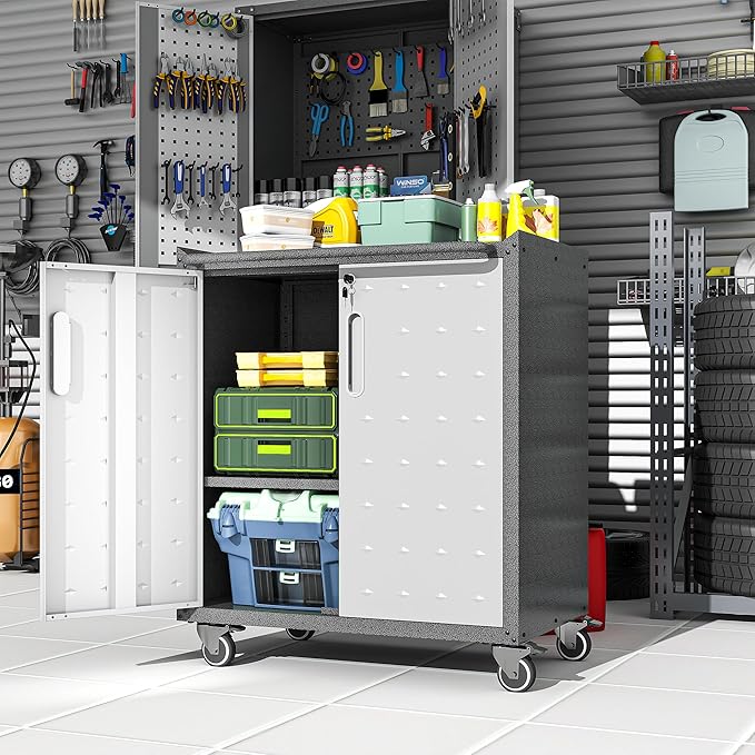Metal Garage Storage Cabinet on Wheels, Lockable Rolling Tool Cabinet - Image 2