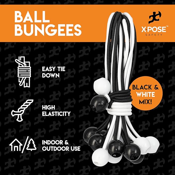 Xpose Safety Bungee Ball Cords 9" 10 Pack Heavy Duty Assorted Colors Black and - Image 2