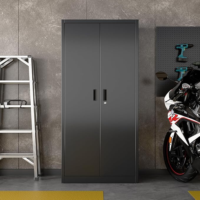 Metal Storage Cabinet with 5 Adjustable Shelves and Pegboard, Lockable File - Image 2