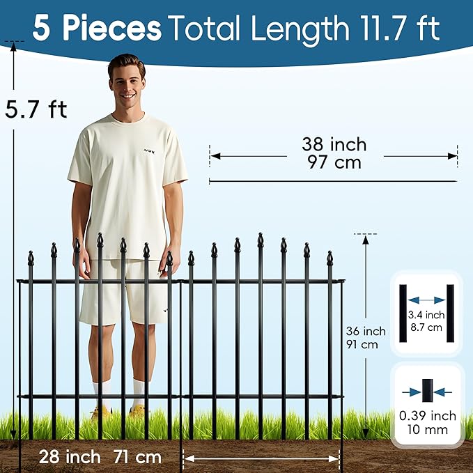 Metal Garden Fence 36" H x 28" W Rustproof Animal Barrier No Dig Decorative - Image 7