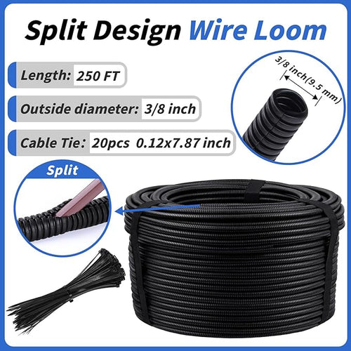 250FT Split Wire Loom Tubing, 3/8 Inch Wire Protector Tubing, Automotive Wire - Image 2