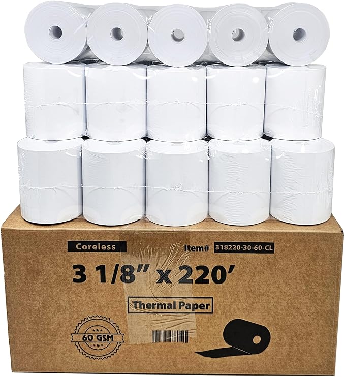 3 1/8 x 220 Thermal Paper Receipt Rolls fits all Clover POS Cash Register by BuyRegisterRolls%C2%AE