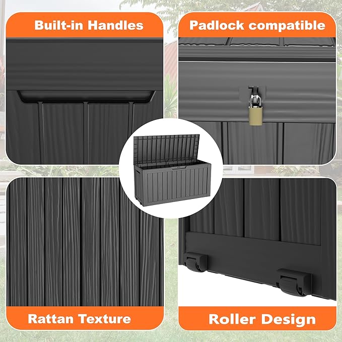 75 Gallon Resin Deck Box, Lockable Patio Outdoor Storage Box - Image 2