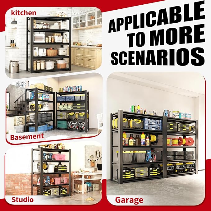 63" H Heavy Duty Garage Shelving, Metal Storage Shelves, Adjustable 5 Tier - Image 6
