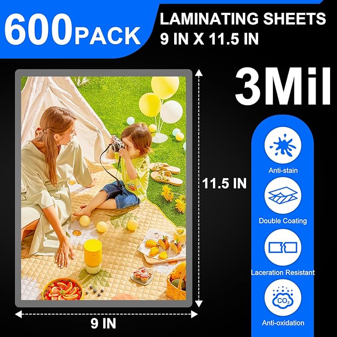 600 Pack Laminating Sheets, 3 Mil, 9 x 11.5 Inches Thermal Laminating Pouches - Image 2