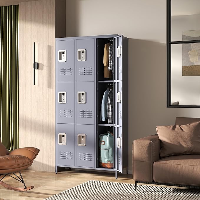 72" Tall Emplyee Locker with Shelves and Hooks 9 Doors Steel Sports Locker - Image 7