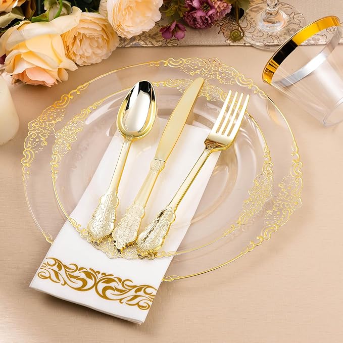 350PCS Clear Gold Plastic Plates - Image 4
