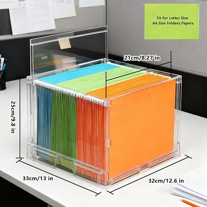 MUKAI File Organizer Box with Lid, Collapsible File Folder Organizer with Slide - Image 2