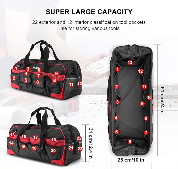 HAUTMEC 24" Large Pro Tool Bag, Heavy-Duty 1680D Double-Layer Fabric Wide Mouth - Image 5