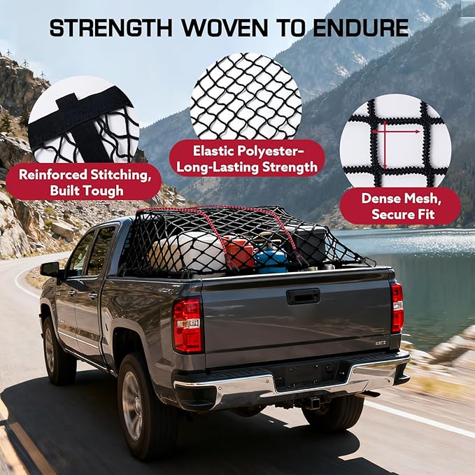 Cargo Net for Pickup Truck Bed, Stretchable 4'x4' to 7'x7' Fine Mesh Elastic - Image 2